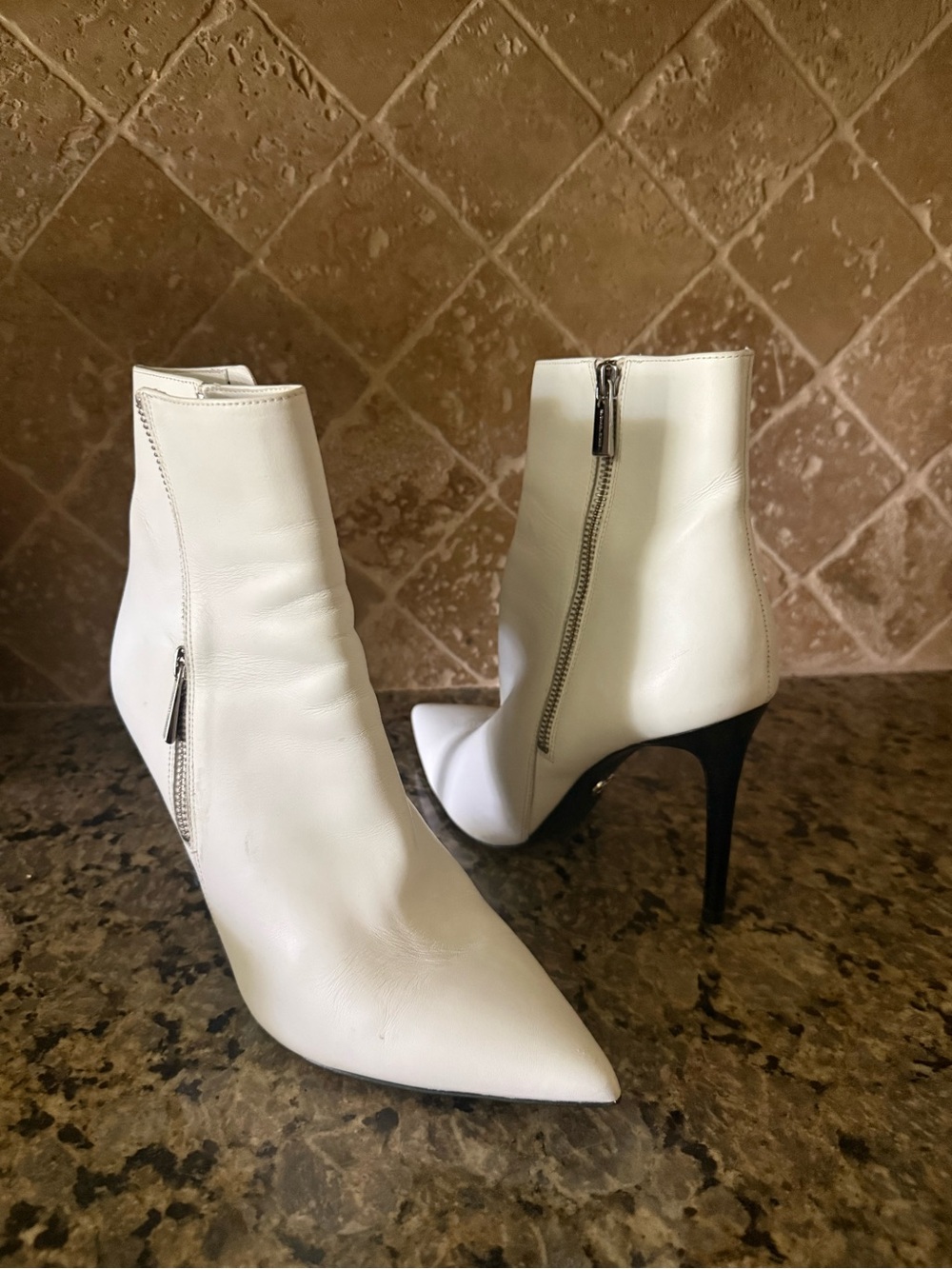 White Pointed-Toe Stiletto Ankle Boots